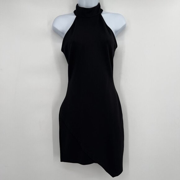 Superdown Black Halter Mini Cocktail Dress Women’s High Neck Asymmetrical Hem S - Picture 1 of 10